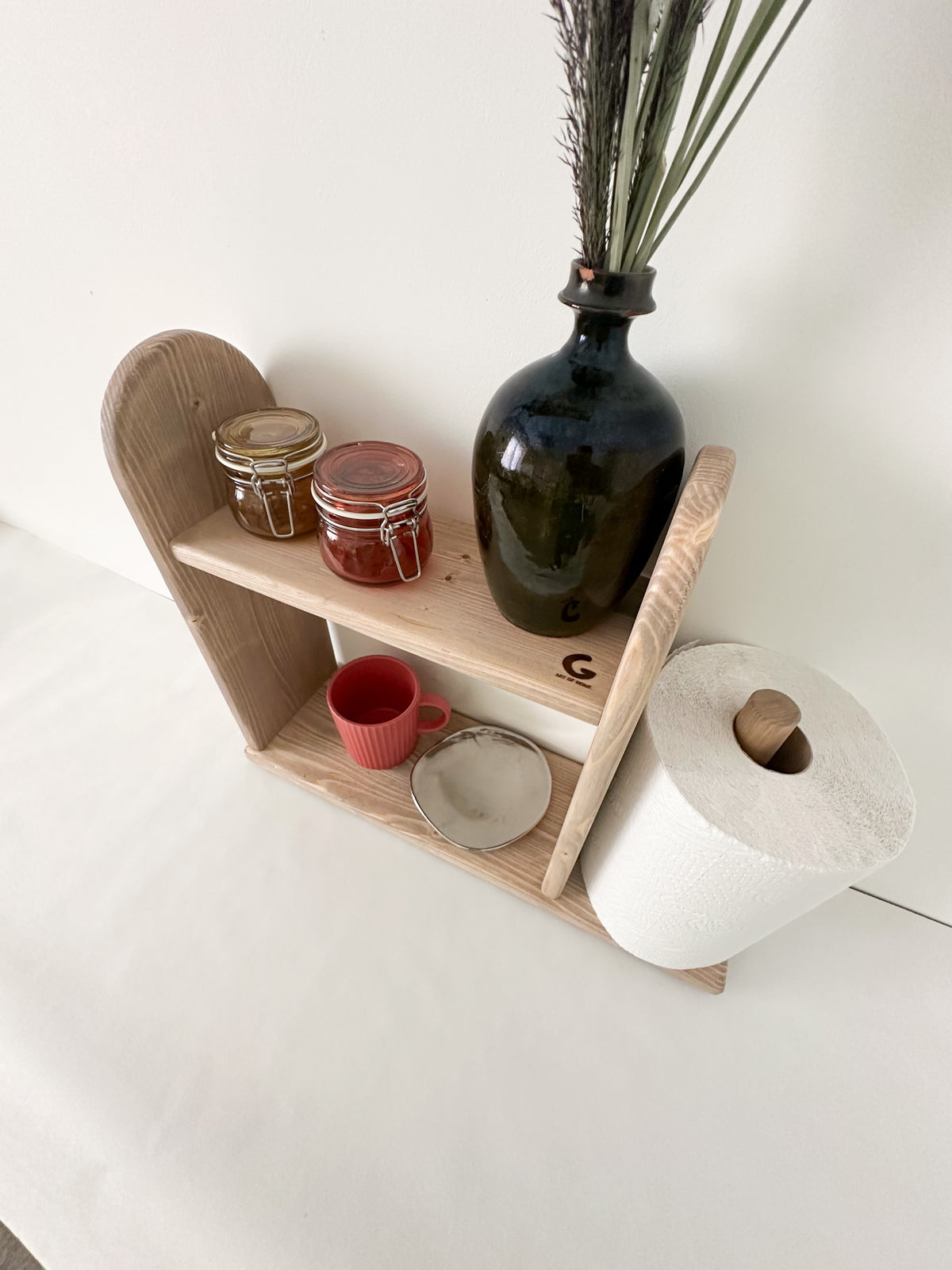 Paper towel holder with spice rack Two tier wooden kitchen countertop organiser Shelf with paper towel stand custom handmade