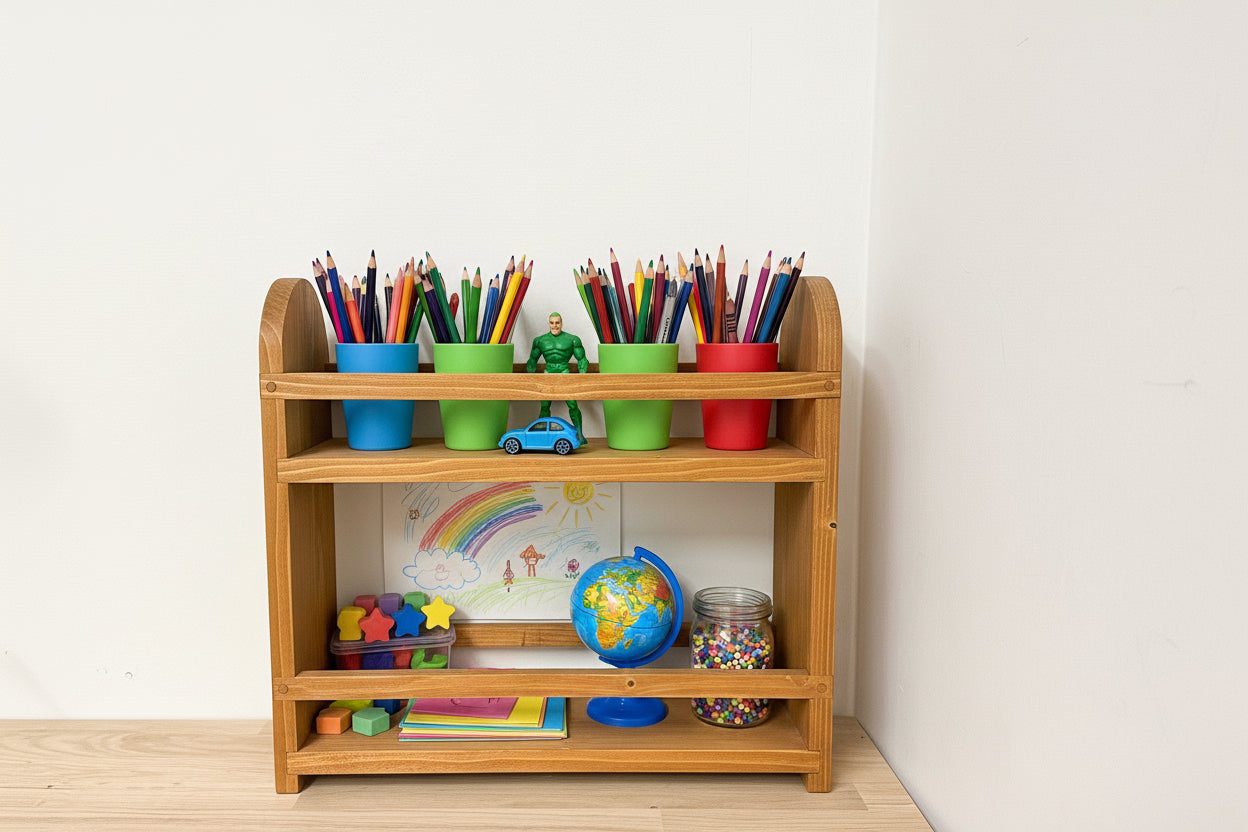 Wooden table top organizer for kids