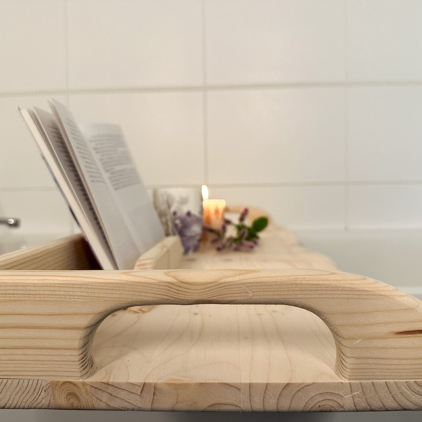 Bathtub caddy wooden bathroom tray for home spa relax rituals self care gift idea Handmade from solid wood with live edge