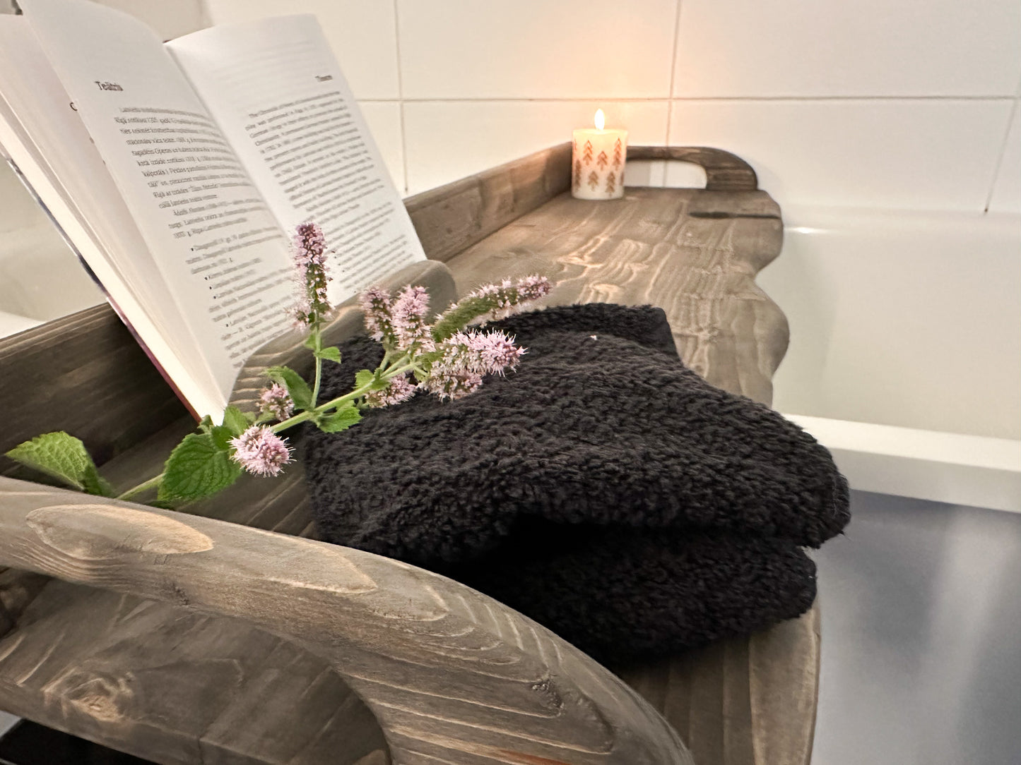 Bathtub caddy wooden bathroom tray for home spa relax rituals self care gift idea Handmade from solid wood with live edge