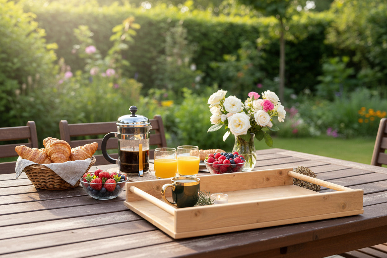 Wooden serving tray with handles large size