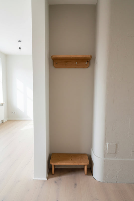 Entryway hanger hooks and small bench for shoes