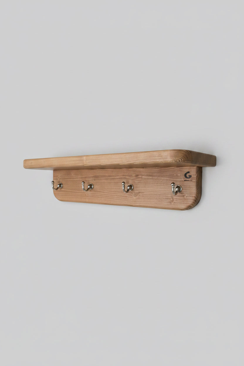 Entryway hanger hooks and small bench for shoes