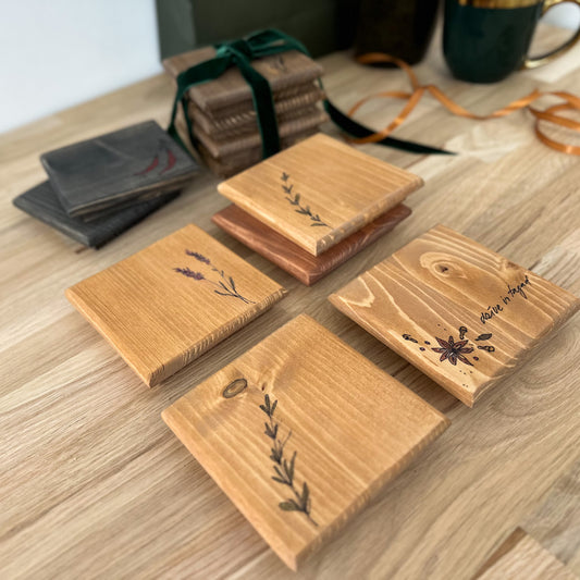 Drink coasters custom wood coaster set handmade personalised Wedding favour or corporate gift