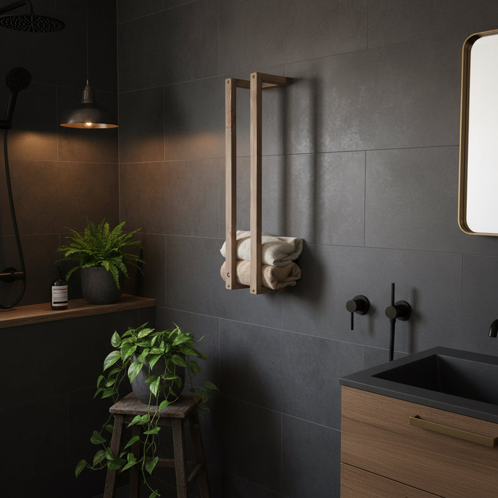Handtuchhalter Badablage Bad Handtuch-Organizer Ständer Handtuchturm im Hotelstil minimalistisch Holz handgefertigt