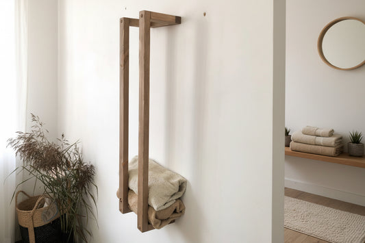 Handtuchhalter Badablage Bad Handtuch-Organizer Ständer Handtuchturm im Hotelstil minimalistisch Holz handgefertigt