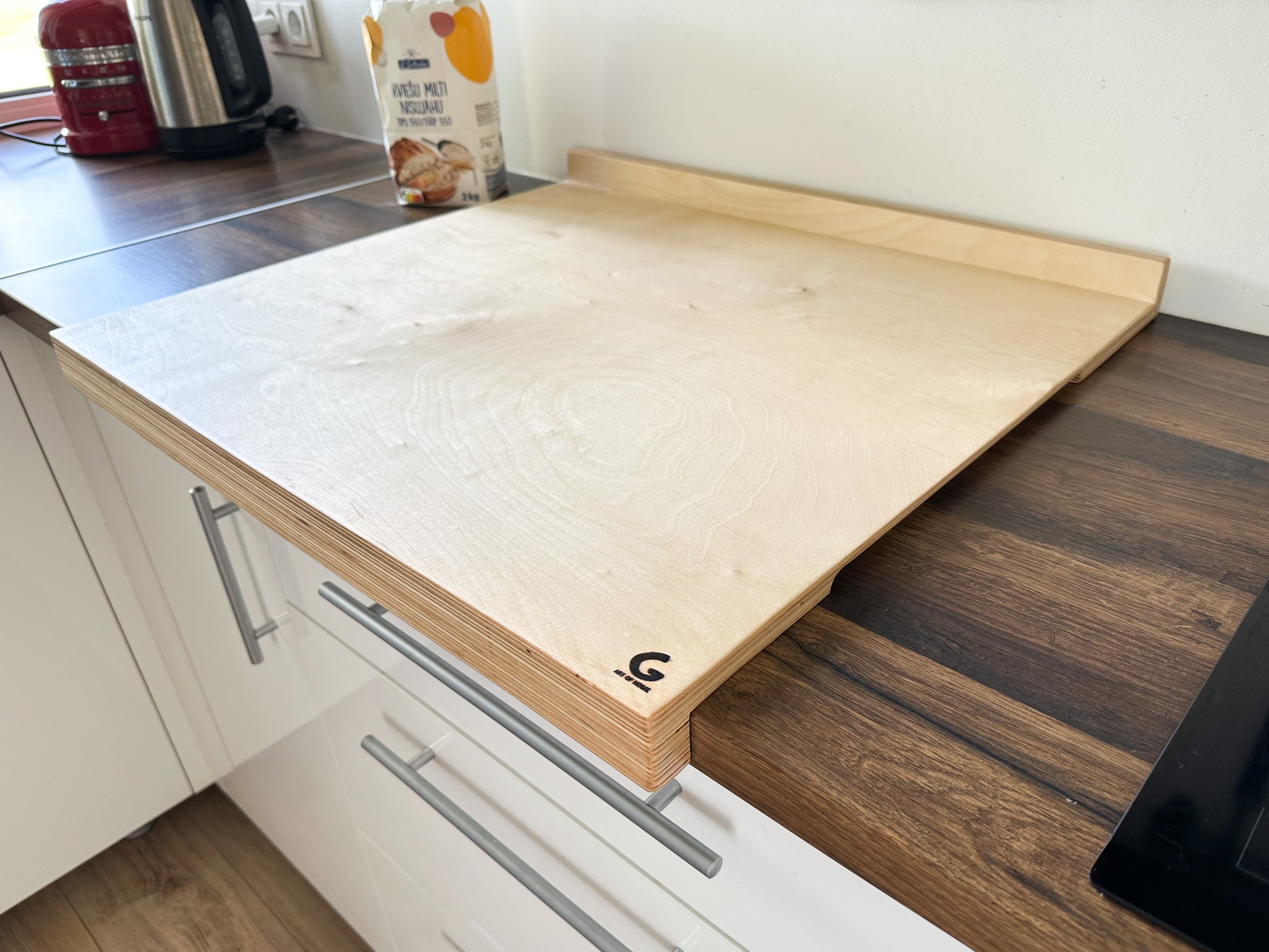 Large wooden bread board for dough kneading 