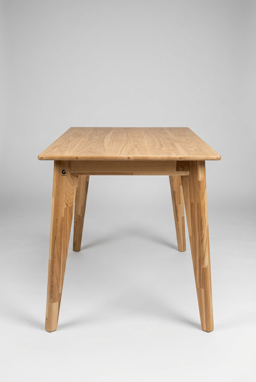 Light wooden dining table with wooden legs