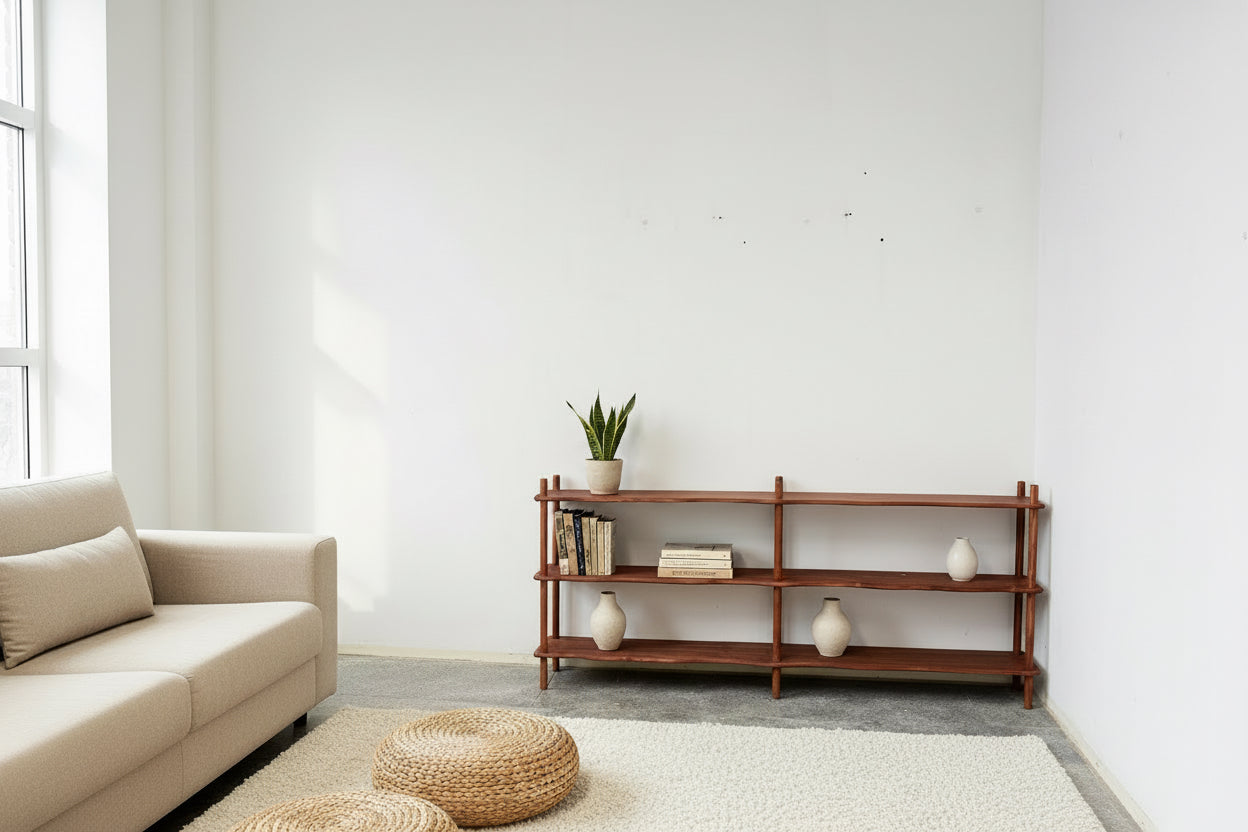 Wooden shelf for vinyl display, books , decor or media console.