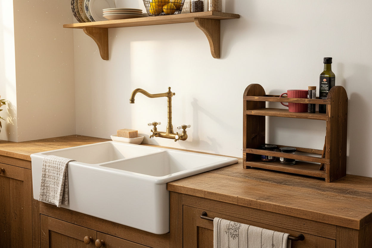 Wooden spices rack kitchen countertop organiser from solid wood. 